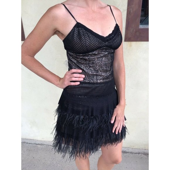 BCBG Maxazria Black Lace W/Feather Details Dress - Picture 11 of 11